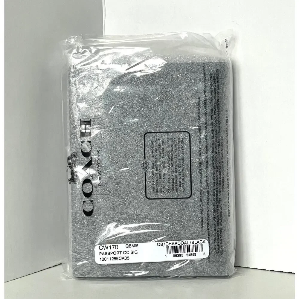 Coach CW170 Black Charcoal Signature Canvas Passport Holder